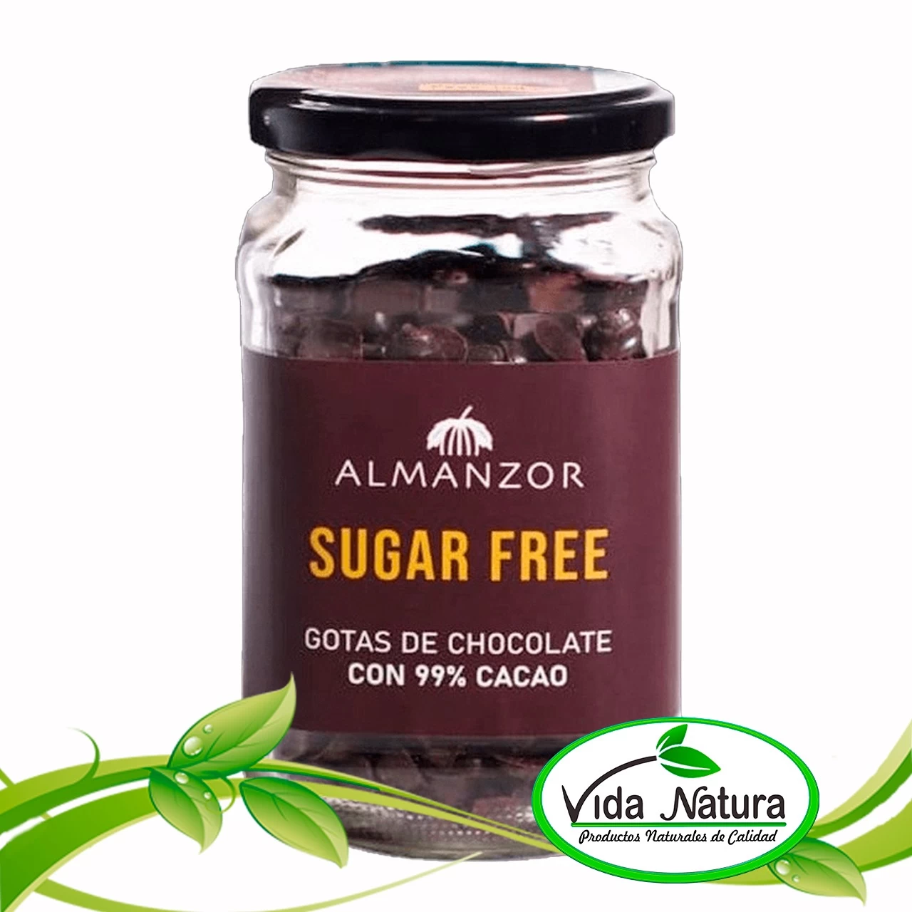 GOTAS DE CHOCOLATE 99% CON STEVIA FRASCO ALMANZOR 150 g