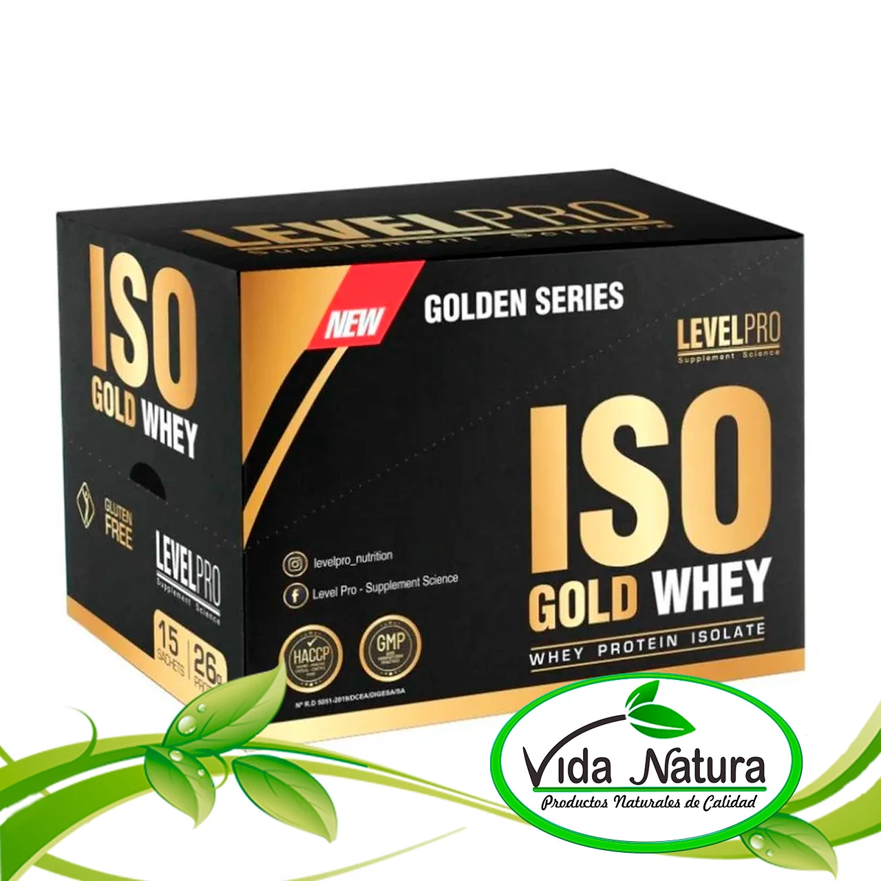 LEVEL PRO PROTEINA ISO WHEY GOLD CHOCOLATE CAJA 15 SACHETS UND S/ 6.00 - CAJA 85